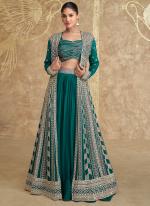 Chinnon Silk Sea Green Wedding Wear Embroidery Work Readymade Indo Western